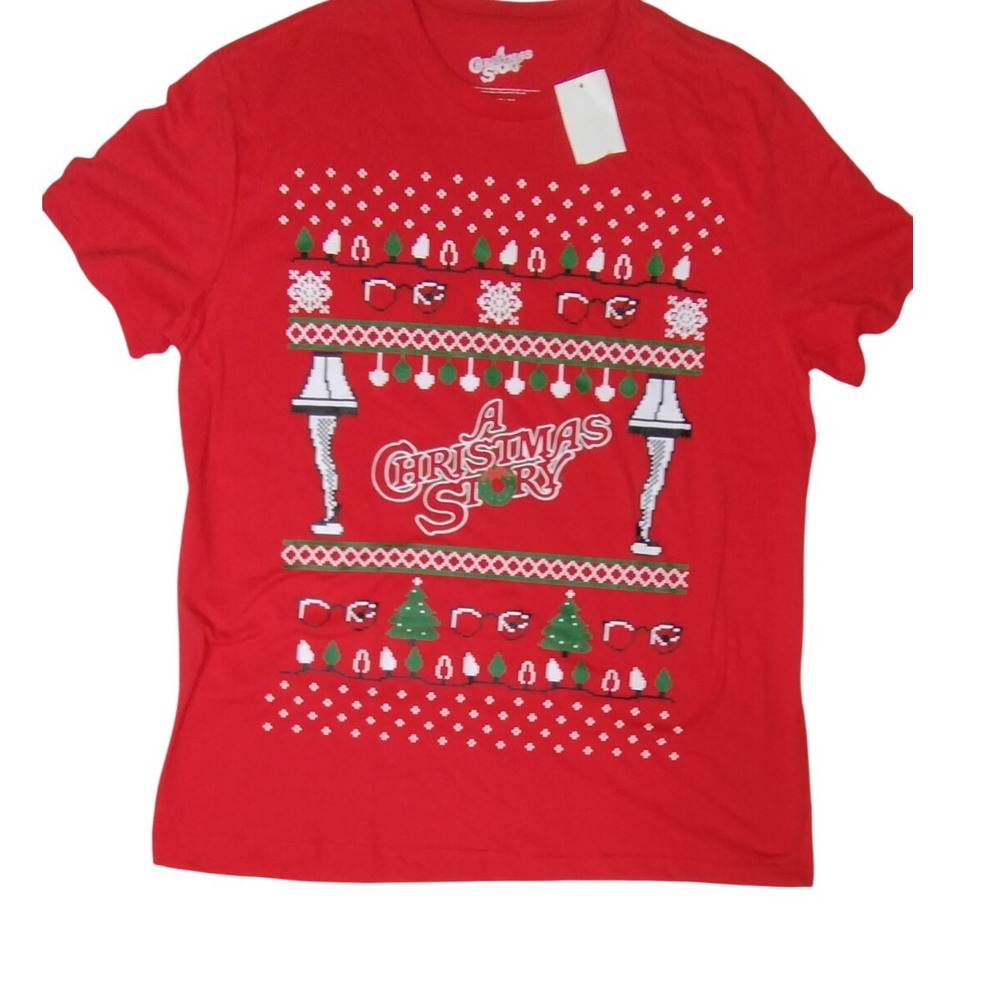A Christmas‎ Story Red T-Shirt XL Leg Lamp Holiday Lights Snowflake Print NWT